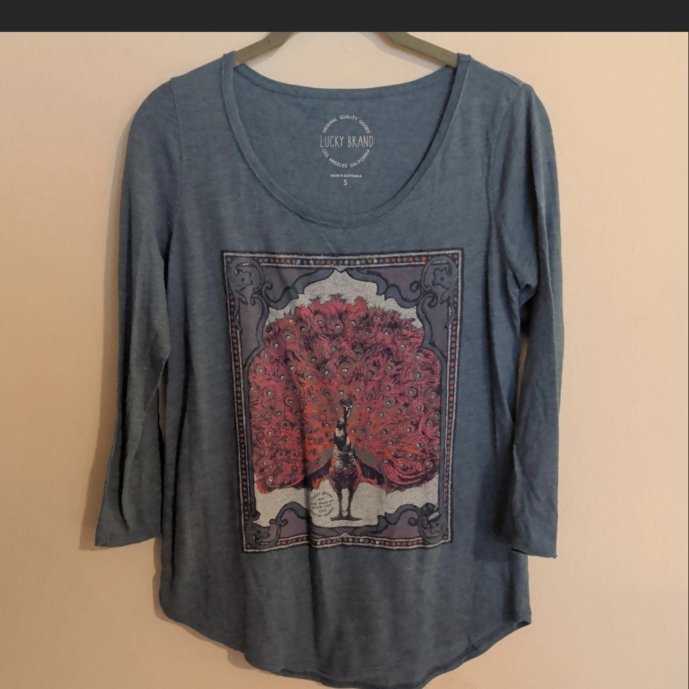 Lucky Brand Teal Graphic Long Sleeve Top